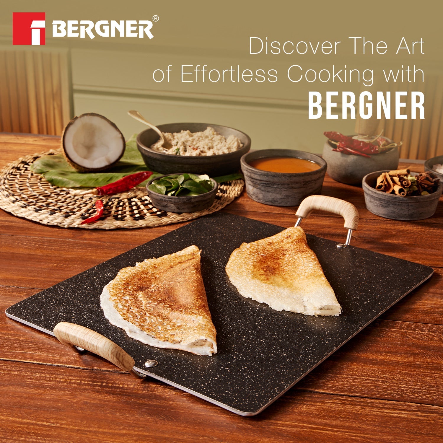 Bergner Bellini Plus Aura Non-Stick Patri Tawa, Consumes Less Oil - Gas Stove Compatible