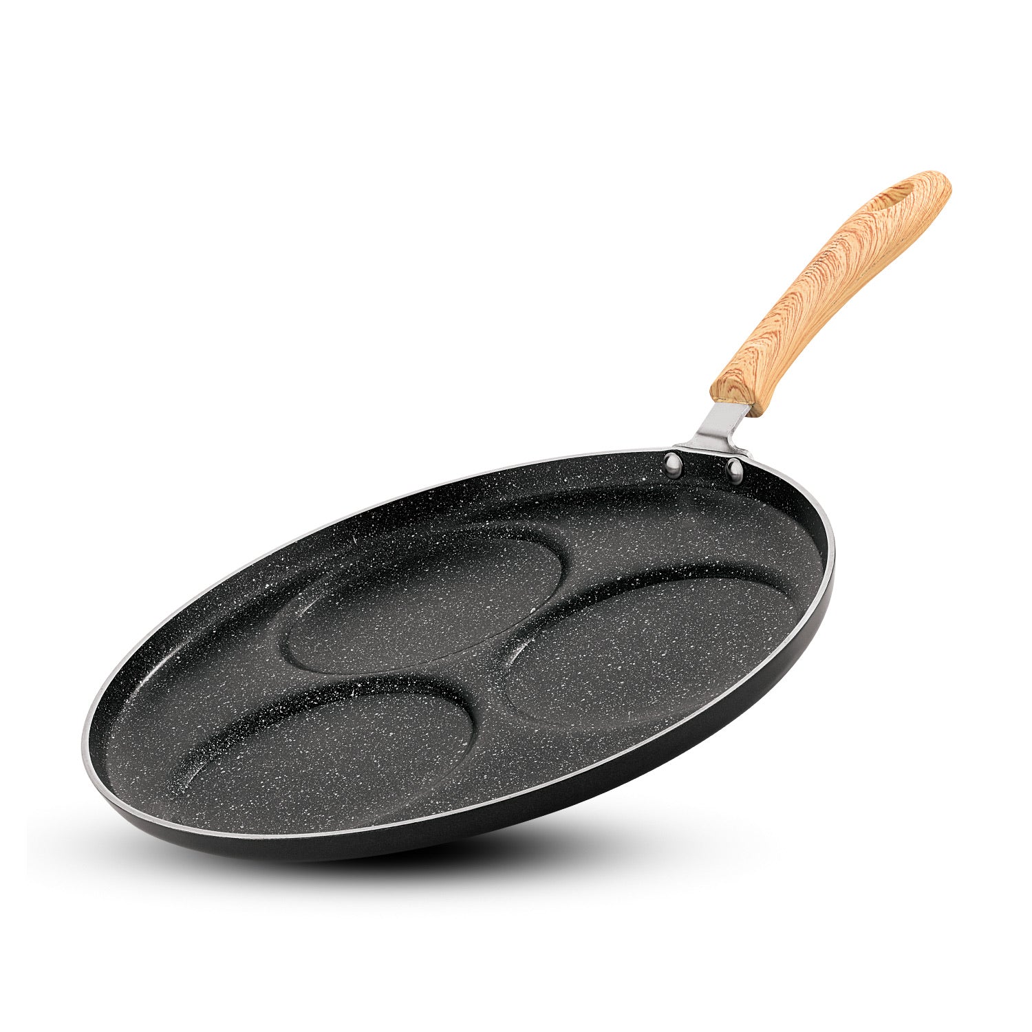 Bergner Bellini Plus Aura 5-Layer Non-Stick 3 PIT Uttapam Tawa with Wooden Finish Soft Touch Handle, PFOA Free, Durable - Gas Stove Ready