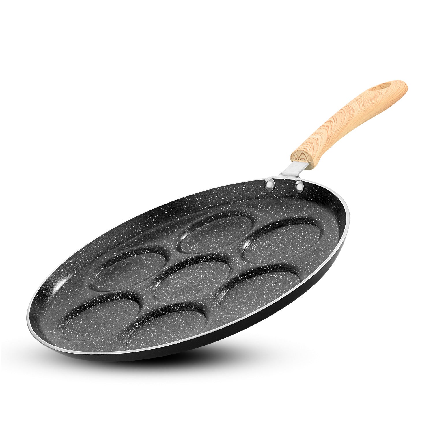 Bergner Bellini Plus Aura 5-Layer Non-Stick 7 PIT Uttapam Tawa with Wooden Finish Soft Touch Handle, PFOA Free, Durable - Gas Stove Ready