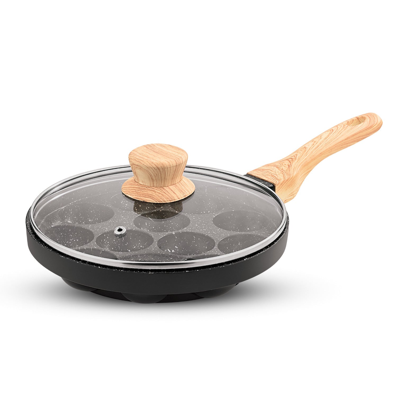 Bergner Bellini Plus Aura Non-Stick Appam Patra with Glass Lid, Gas Stove Compatible