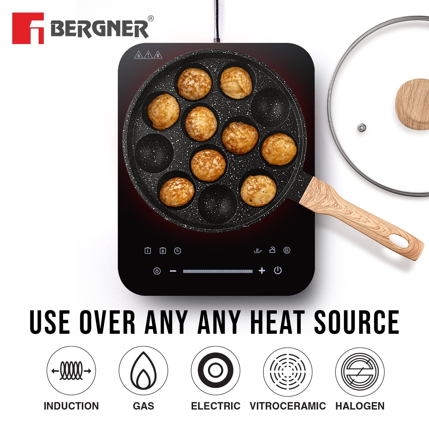 Bergner Bellini Plus Aura Non-Stick Appam Patra with Glass Lid, Gas Stove Compatible