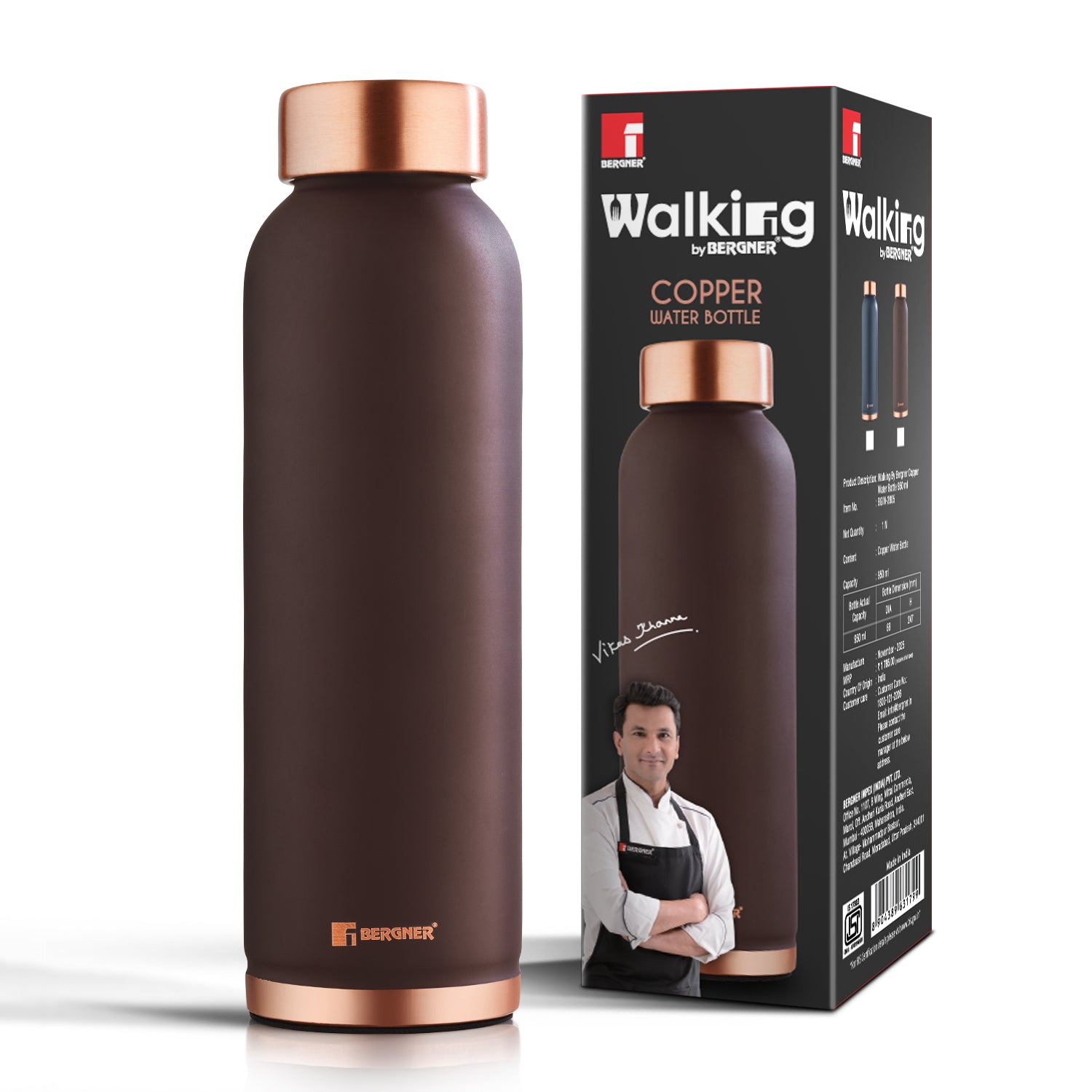 Walking Pure Copper Water Bottle 950ml |  Non-Toxic Leak Resistant