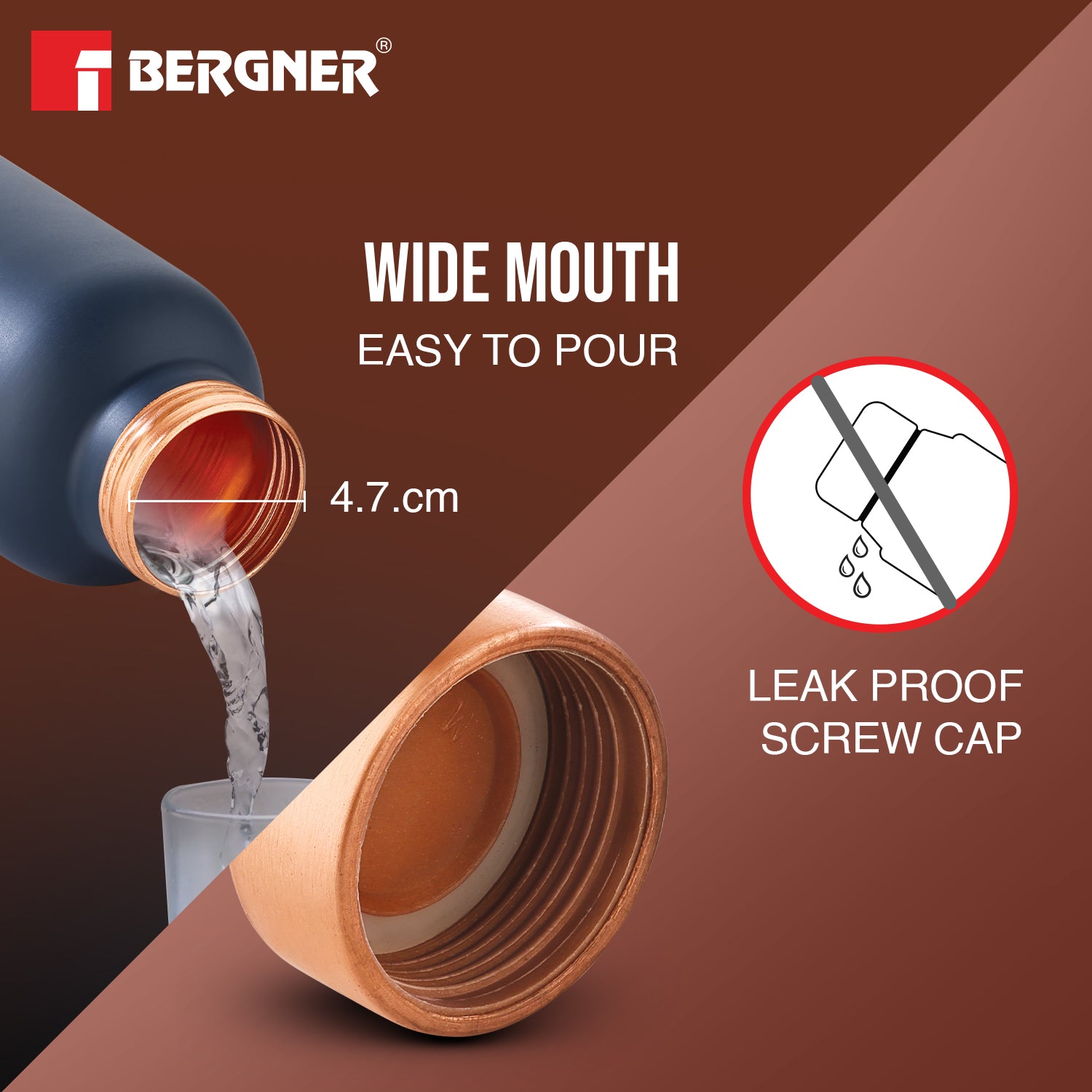 Walking Pure Copper Water Bottle 950ml | Non-Toxic Leak Resistant-Navy Blue
