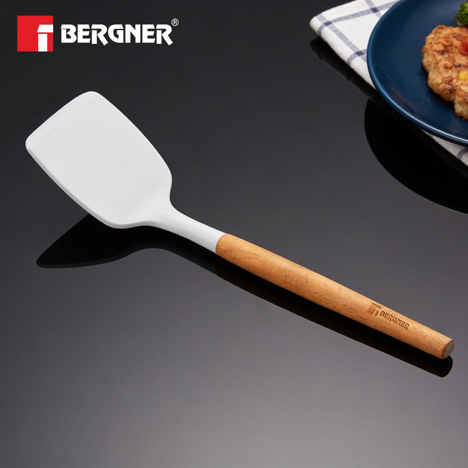 Naturally Silicone Solid Turner 33cm with Wooden Handle