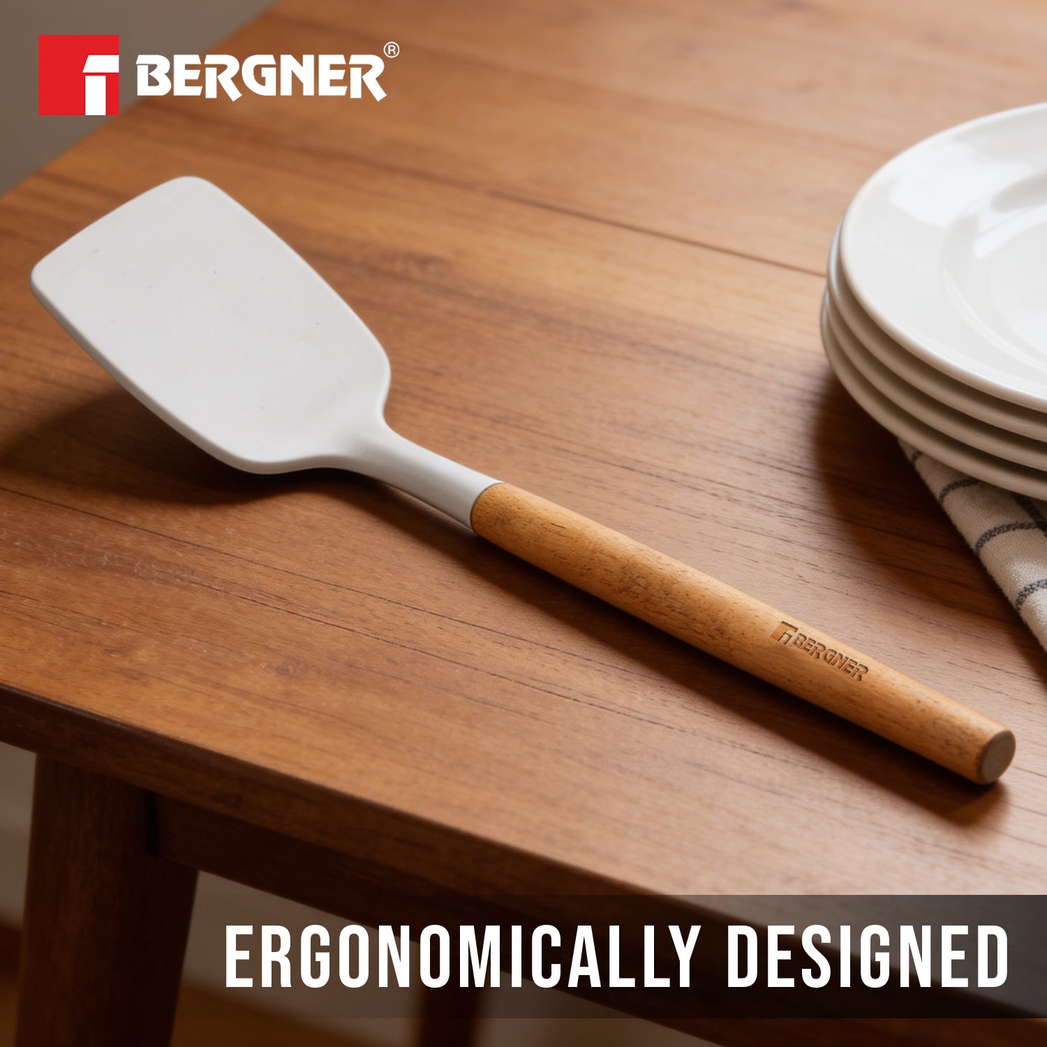 Naturally Silicone Solid Turner 33cm with Wooden Handle