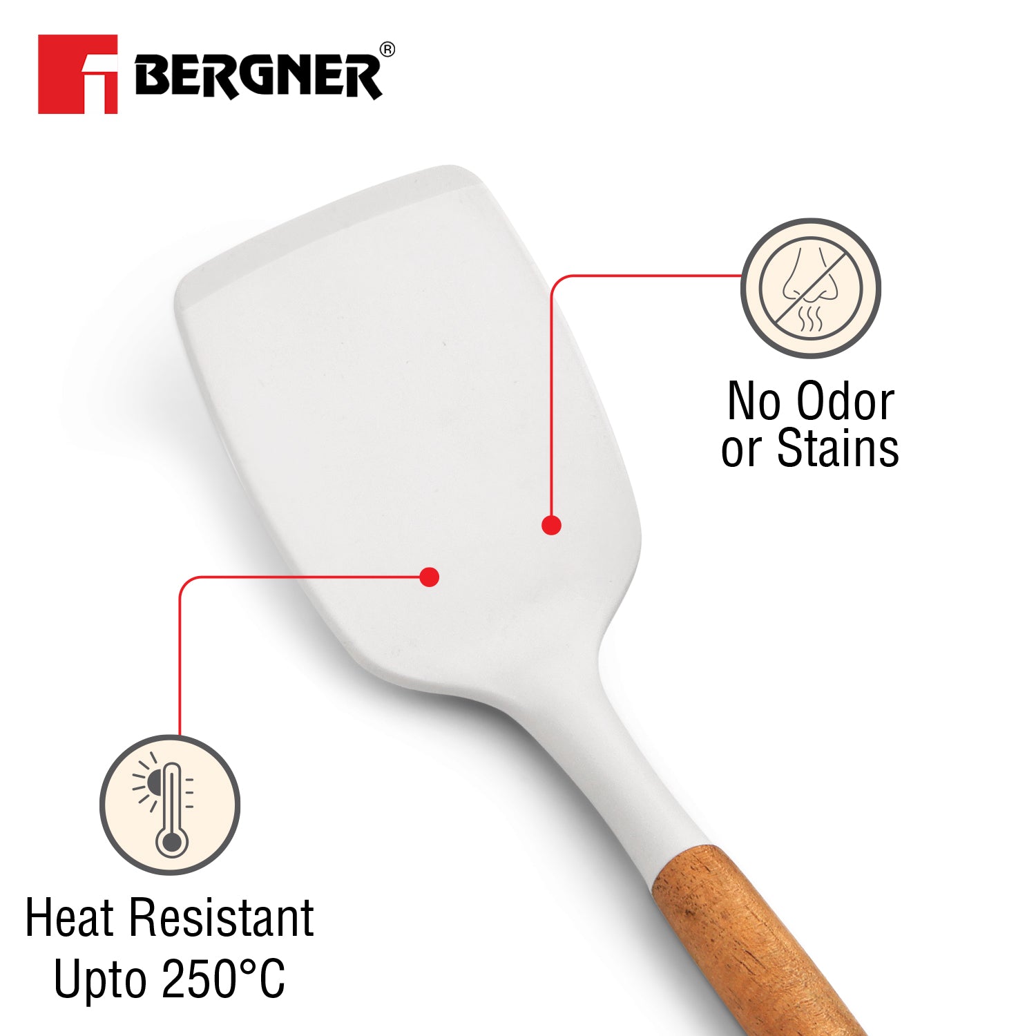 Naturally Silicone Solid Turner 33cm with Wooden Handle