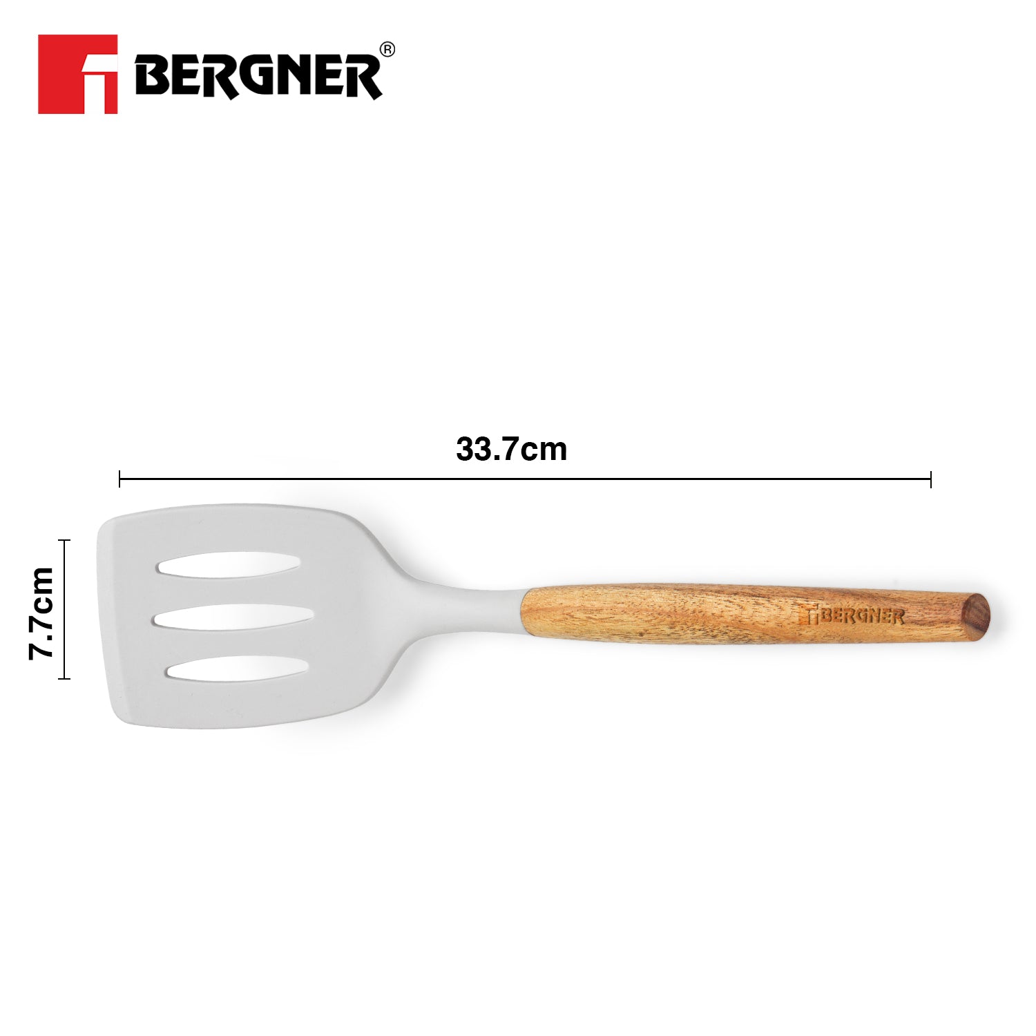 Naturally Silicone Slotted Turner 33cm with Wooden Handle