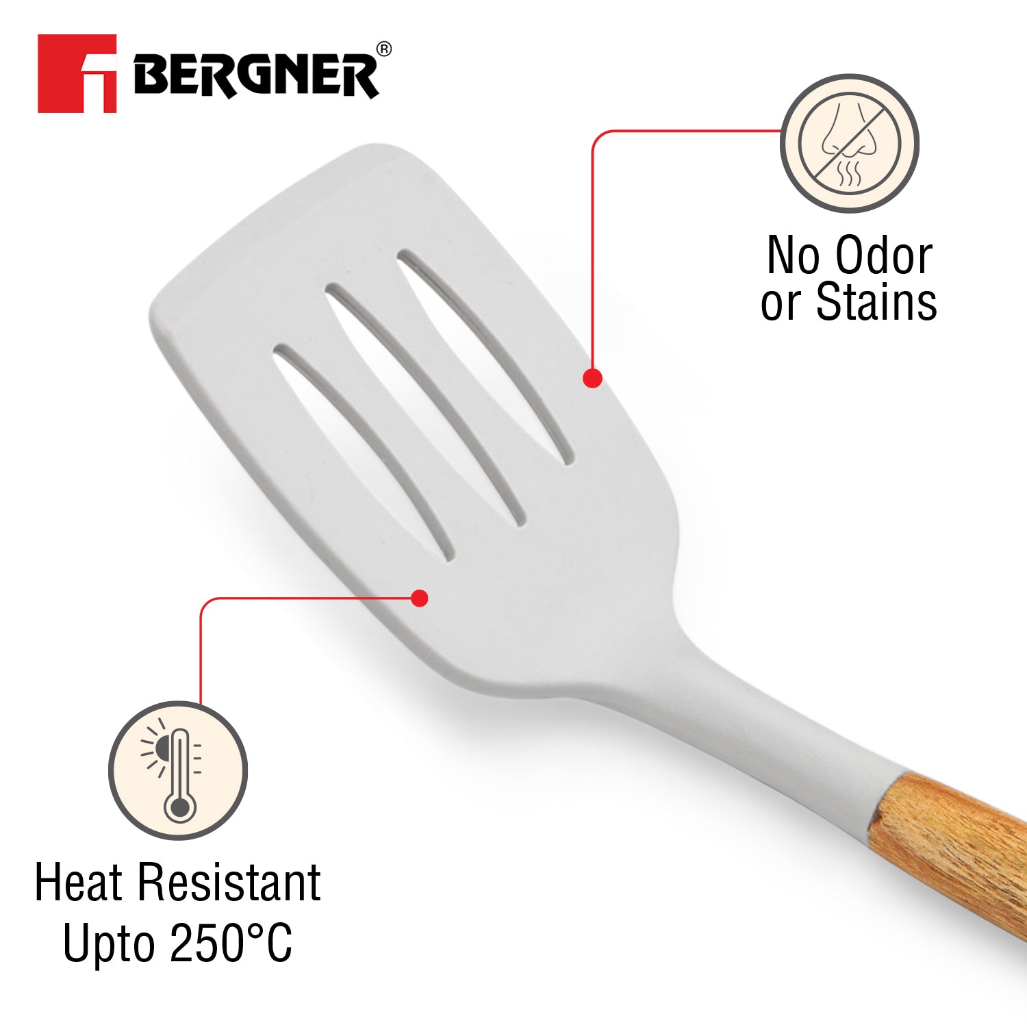 Naturally Silicone Slotted Turner 33cm with Wooden Handle