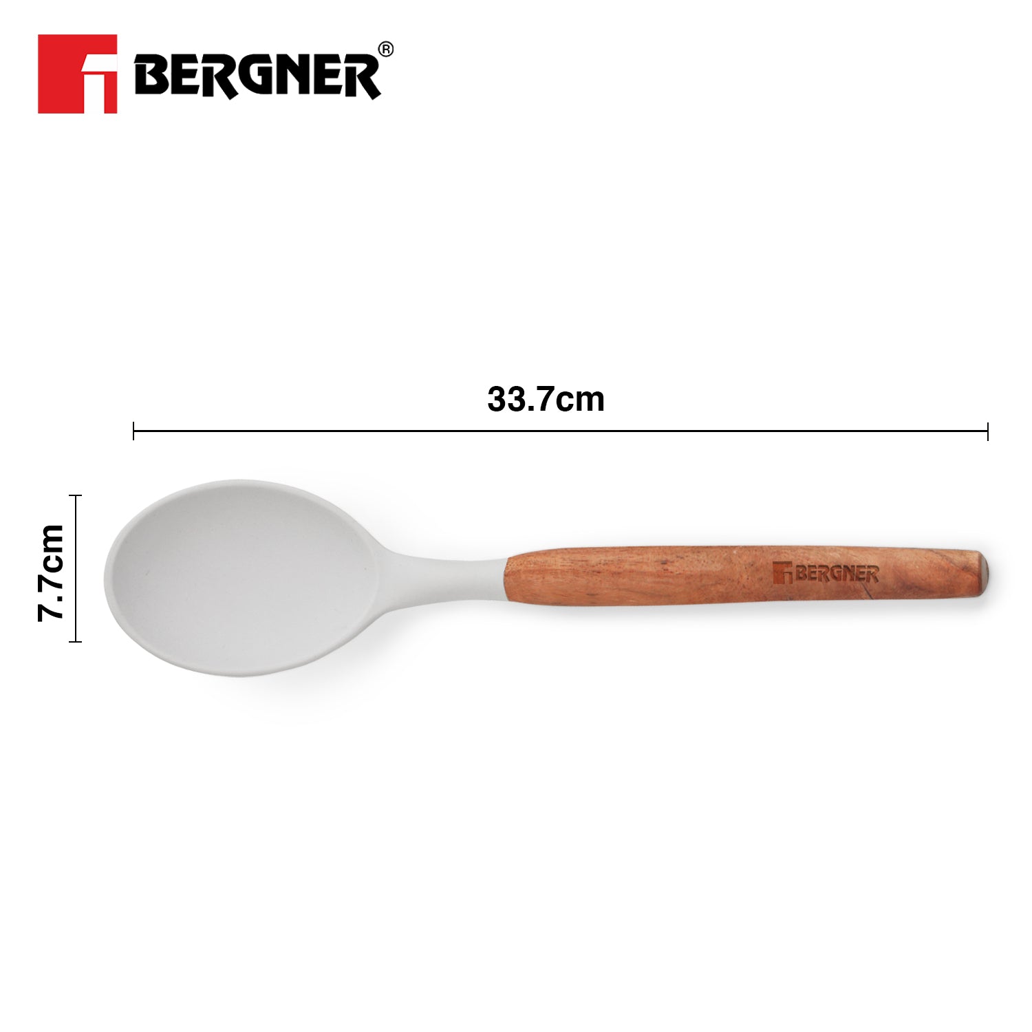Naturally Silicone Solid Spoon 32cm with Wooden Handle