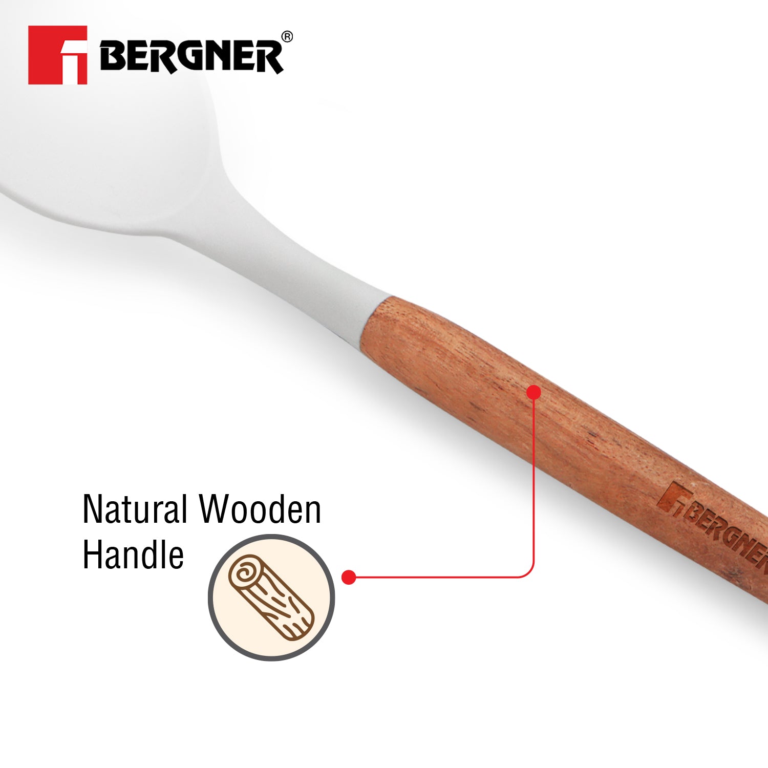 Naturally Silicone Solid Spoon 32cm with Wooden Handle