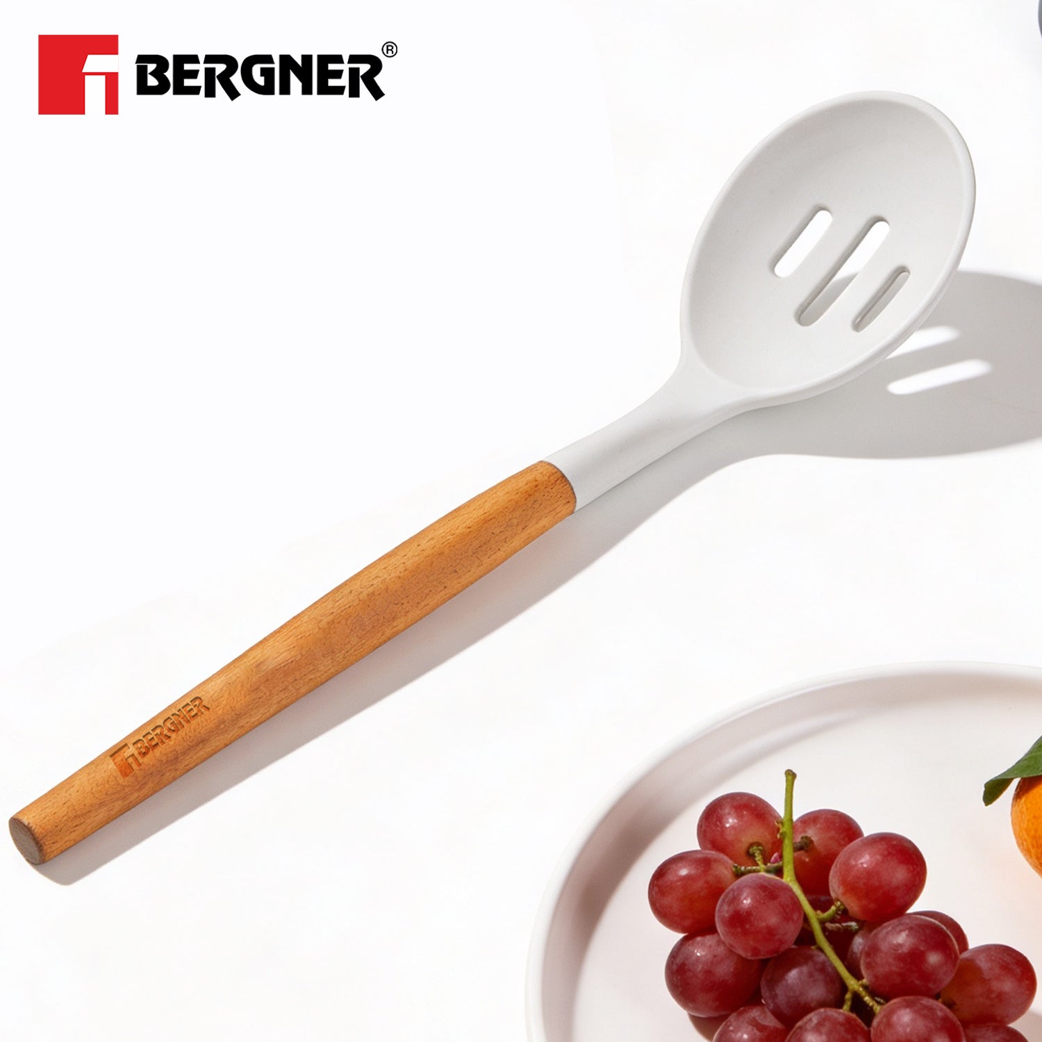 Naturally Silicone Slotted Spoon 32cm with Wooden Handle