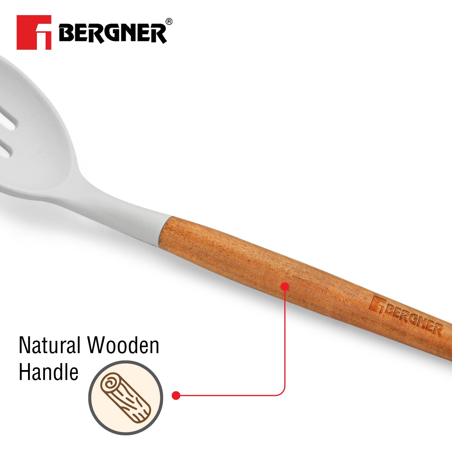 Naturally Silicone Slotted Spoon 32cm with Wooden Handle