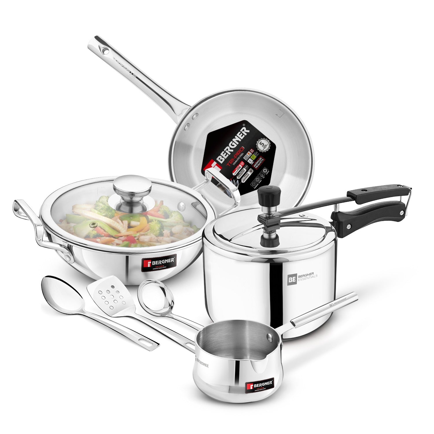 BE Essentials Tri-Pro Tri-Smart Induction Bottom 8 Pcs Gift Set - Induction Bottom
