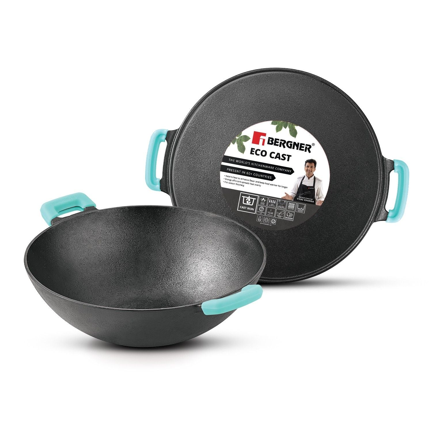 Eco Cast Iron 2 Pcs Combo - 30cm Dosa Tawa and 24cm Kadai