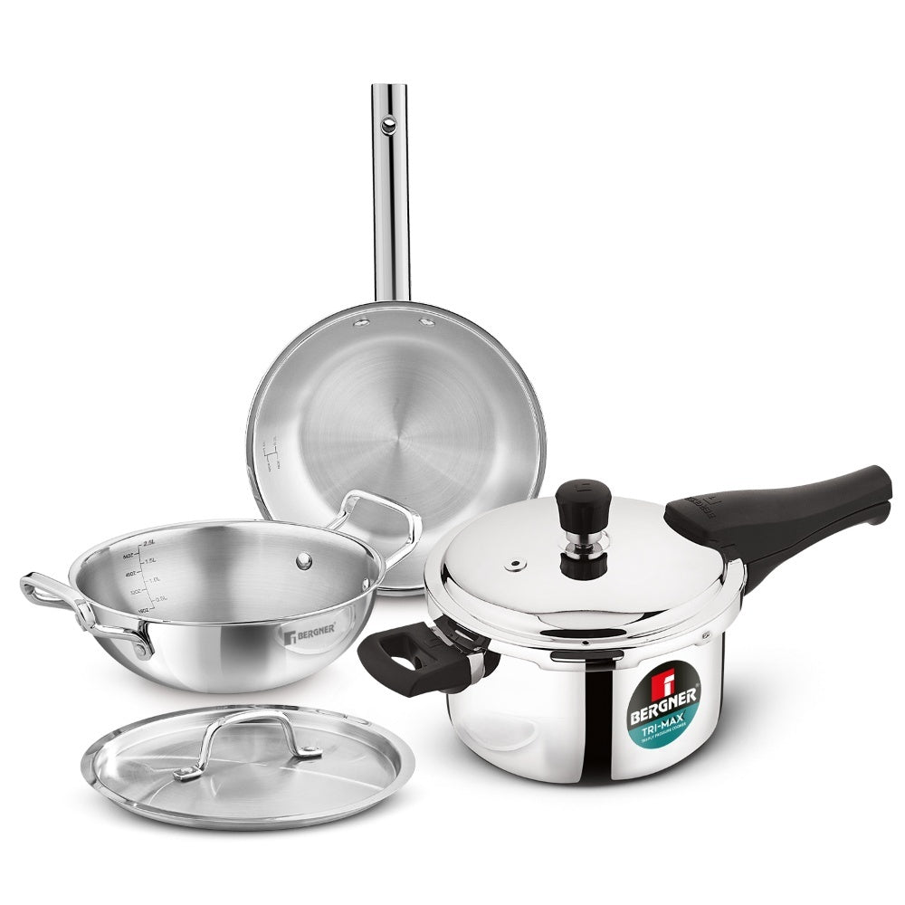 TriPro 4 Pcs Tri-Ply Stainless Steel Cookware combo - Induction Bottom