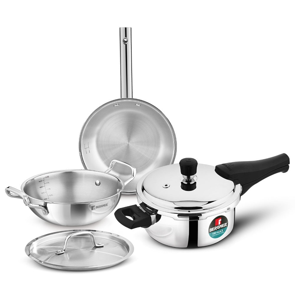 TriPro 4 Pcs Tri-Ply Stainless Steel Cookware combo - Induction Bottom