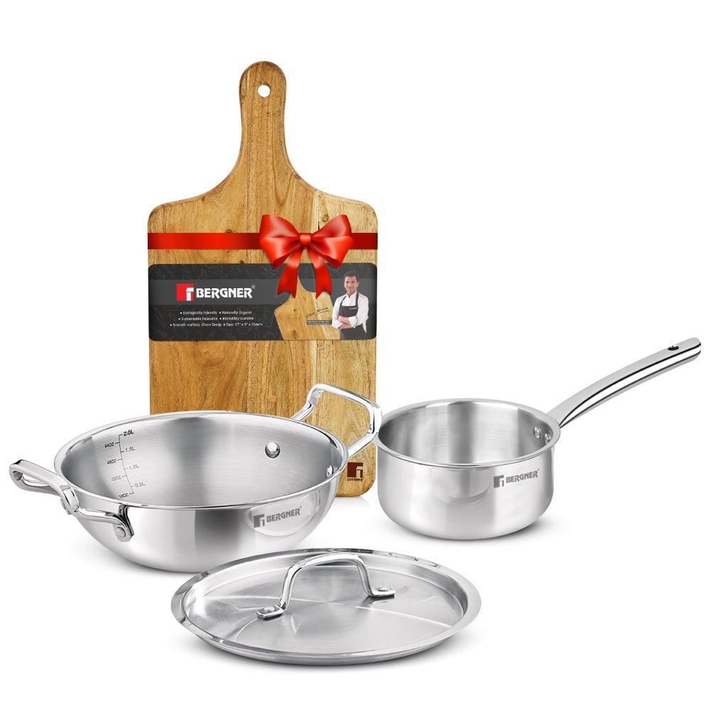 TriPro 4 Pcs Tri-Ply Stainless Steel Cookware Combo - Induction Bottom