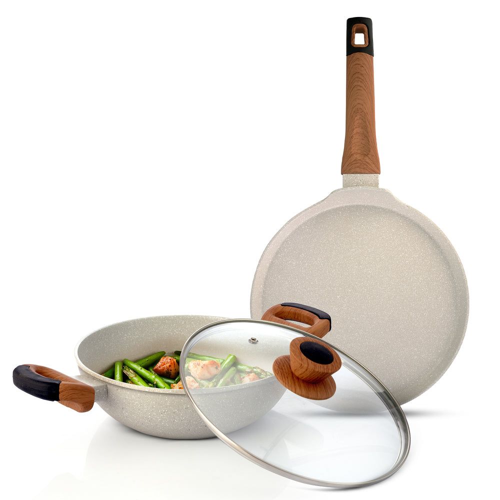 Ivory Granite Induction Non-Stick 3 Pcs Cookware Combo