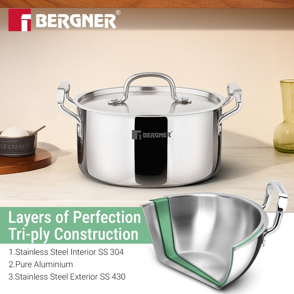 TriPro TriPly Stainless Steel Cook and Serve 2 Pcs Casseroles Combo Set