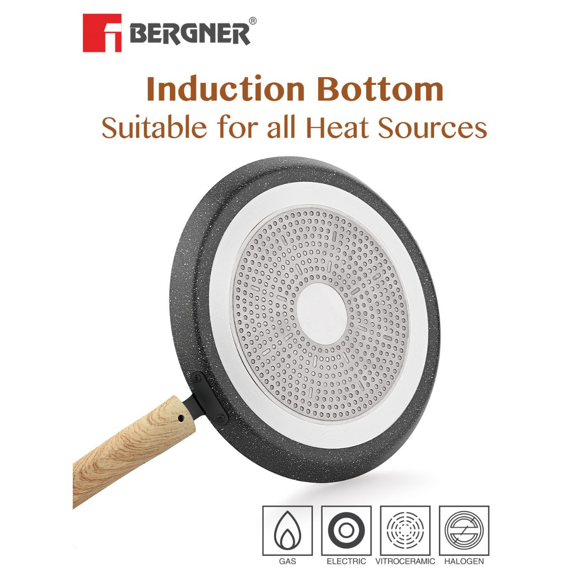 Bergner Earth Black 5 Pcs Non-Stick Cookware Set - Induction Bottom