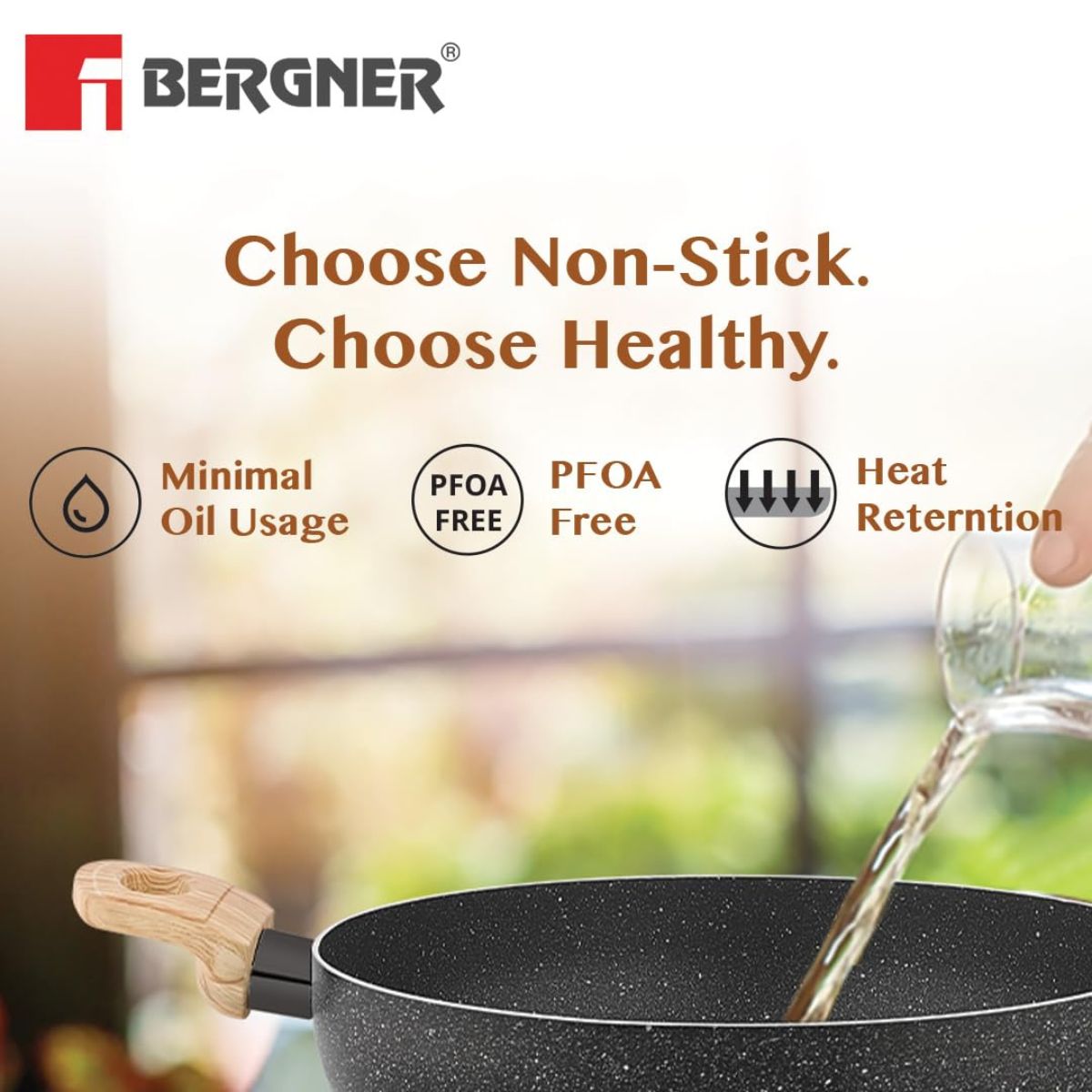 Bergner Earth Black 4 Pcs Non-Stick Cookware Set - Induction Bottom