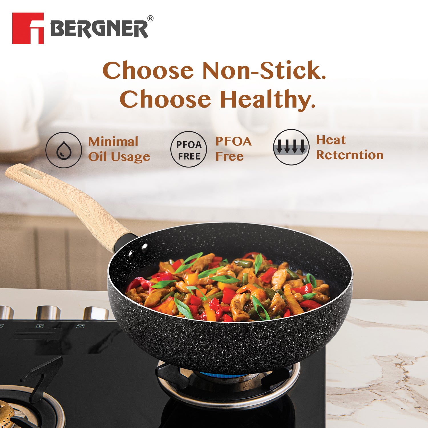 Bergner Earth Black 4 Pcs Non-Stick Cookware Set