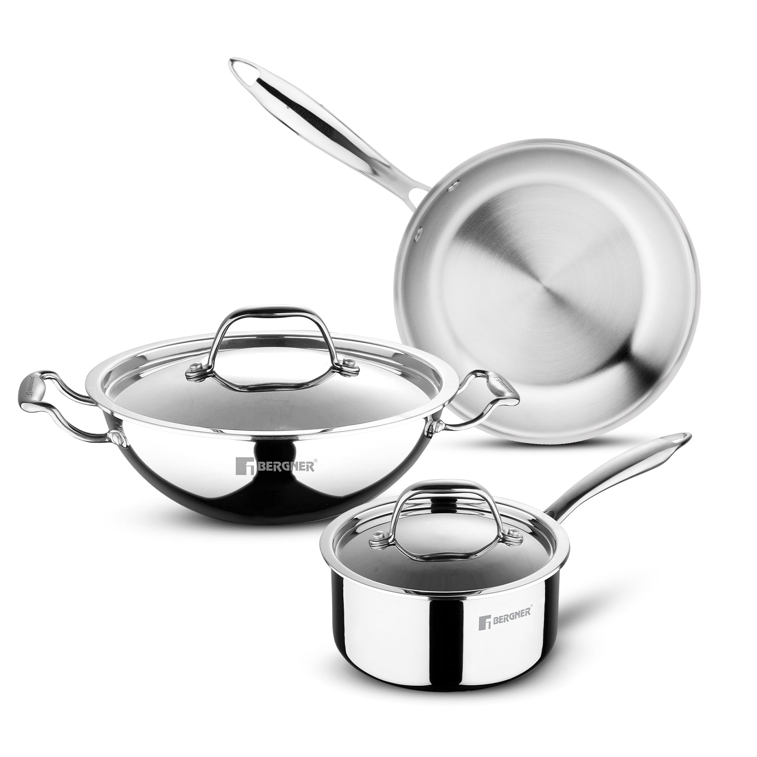 Bergner Argent Triply 5 Pcs Cookware Set - Induction and Gas Stove Ready