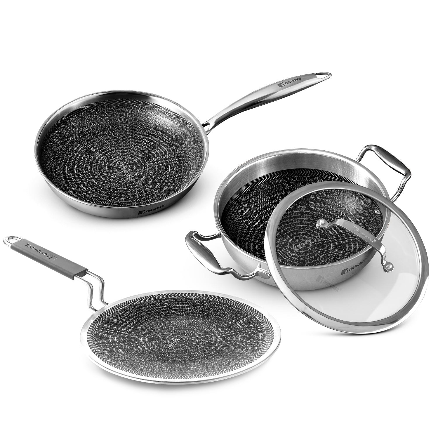 Bergner Hi-Tech Triply 4 Pcs Cookware Set - Induction and Gas Stove Ready