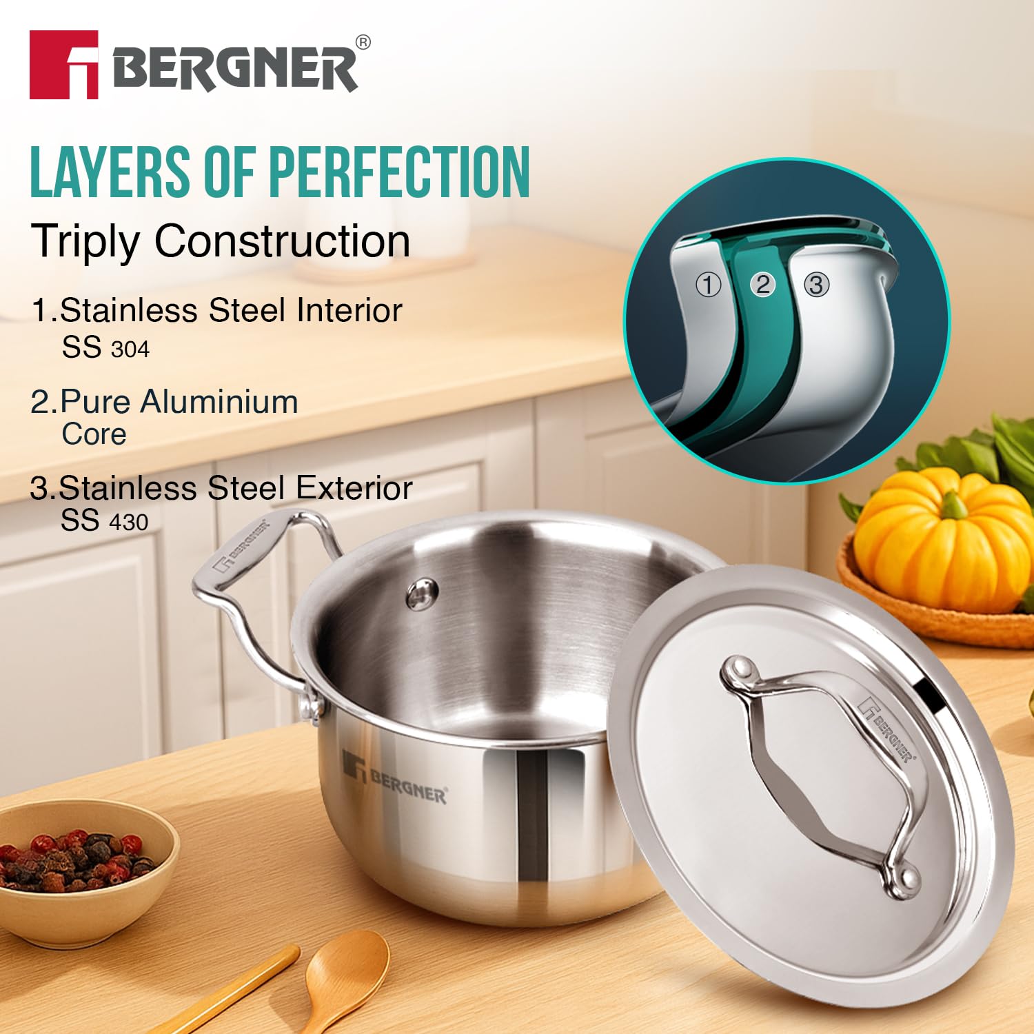 Argent Junior Chef Triply Stainless Steel Casserole Set 6 Pcs