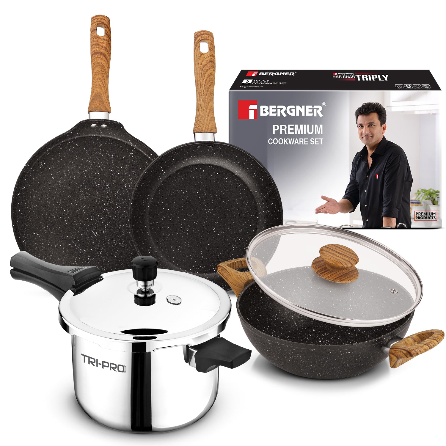 Tripro Ivory Black 5 Pc Cookware Set