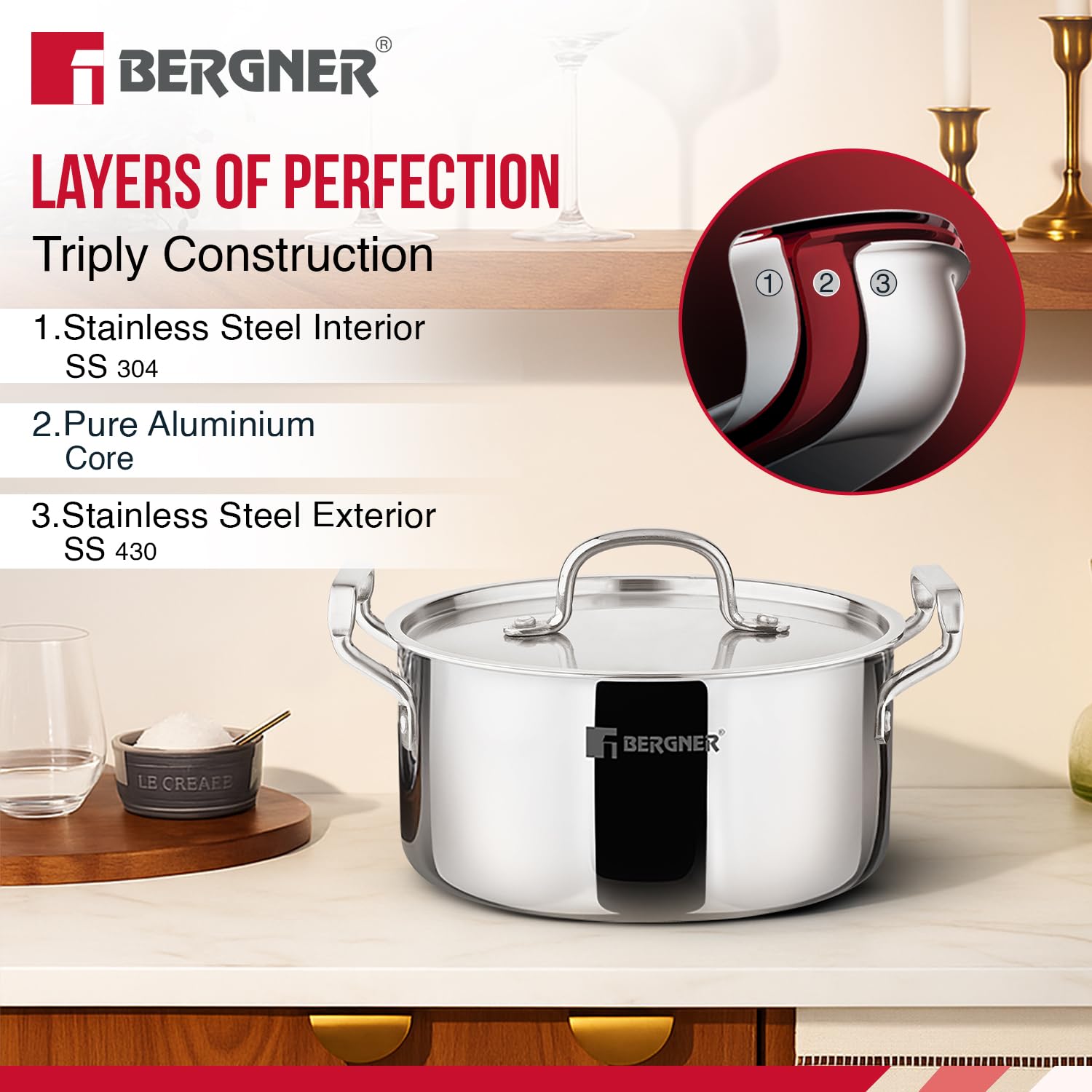 TriPro Triply Stainless Steel 6 Pcs Cookware Set