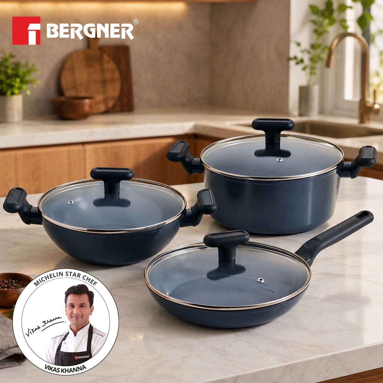 Jade Non-Stick Ceramic Coated 6 Pcs Cookware Set