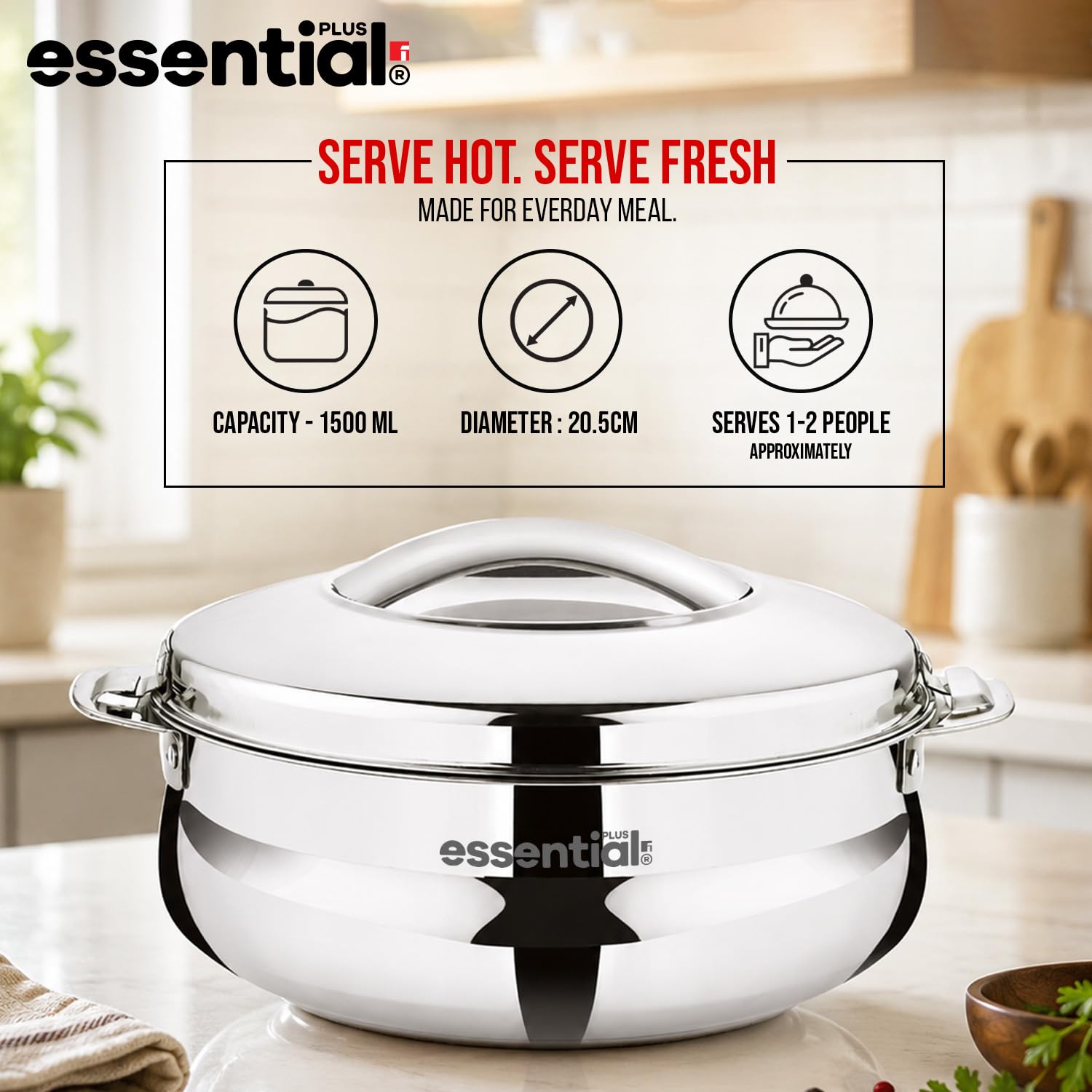 Essential Plus Stainless Steel Belly Shape Hot Pot 2 Pcs Combo