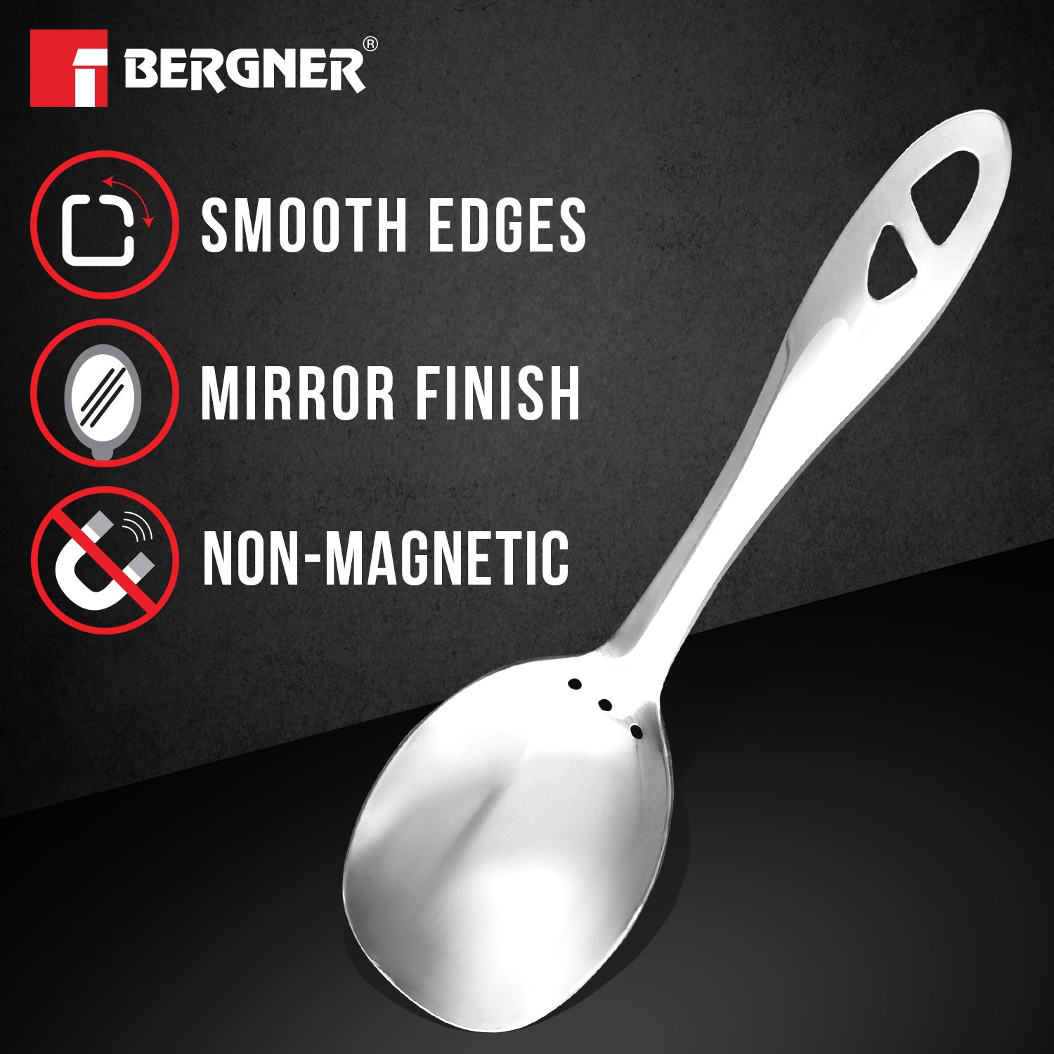 Argent Stainless Steel 26.6cm Solid Spoon for Cooking and Serving