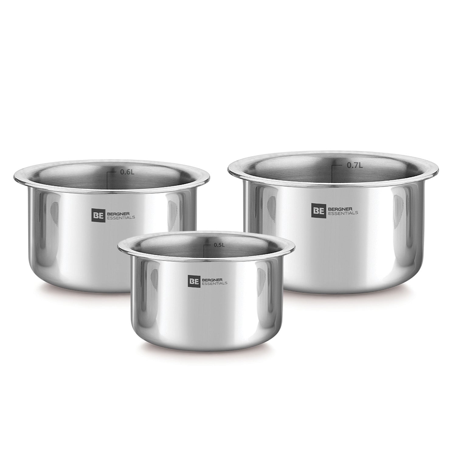 Bergner BE Essentials Tri-Ply Stainless Steel Junior Tope Set of 3 Pcs Set - Induction Bottom (5-Year Warranty)