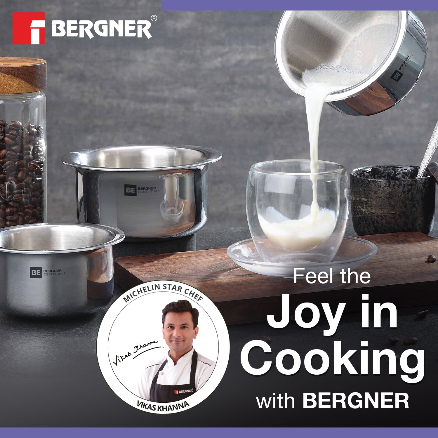 Bergner BE Essentials Tri-Ply Stainless Steel Junior Tope Set of 3 Pcs Set - Induction Bottom (5-Year Warranty)