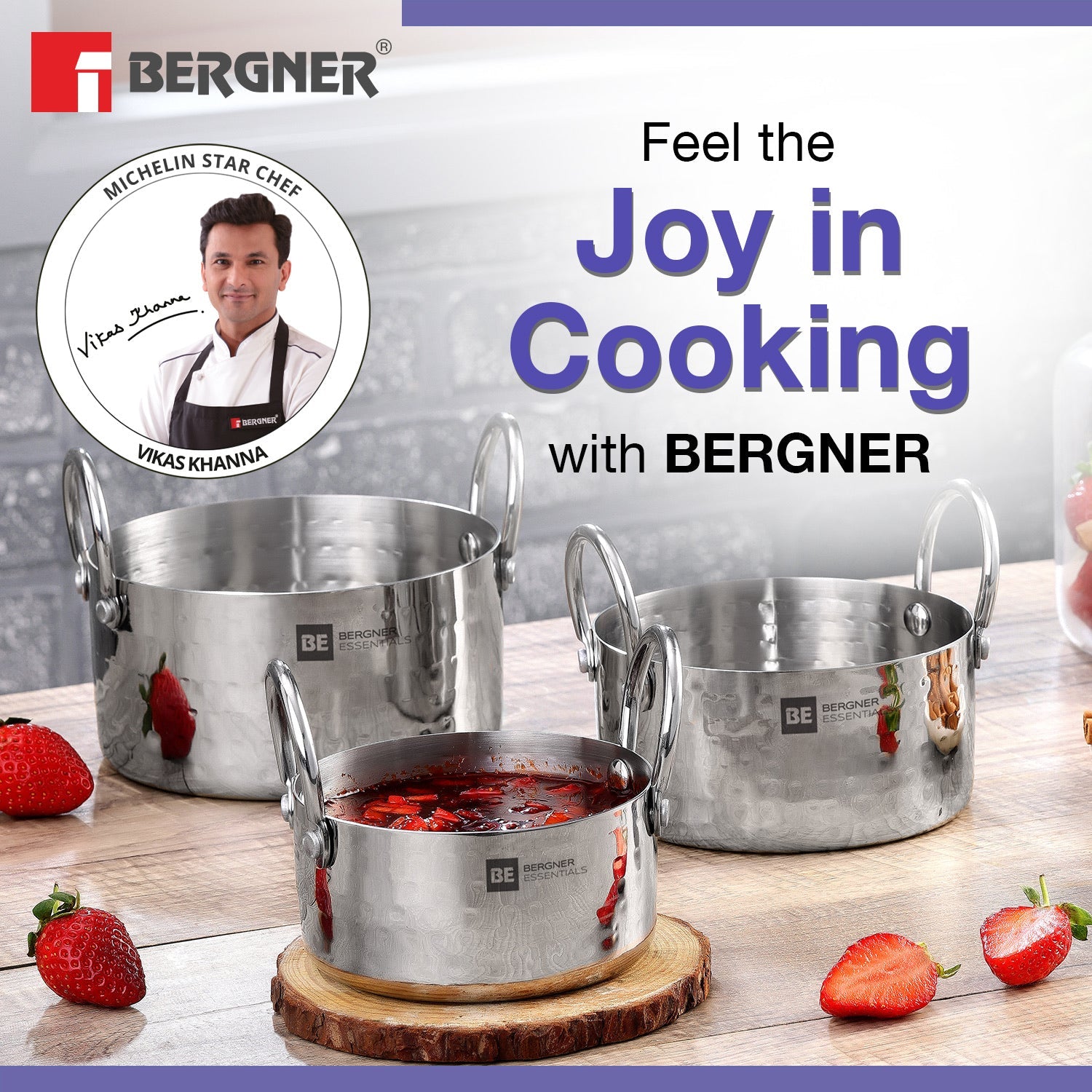 Bergner BE Bergner Essentials Stainless Steel Mini Hammered 3 Pcs Serving Set - Gas Stove Compatible (5-Year Warranty)