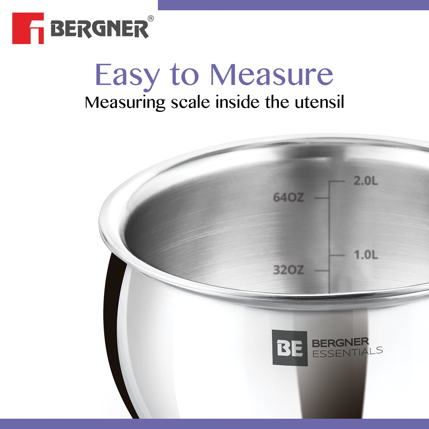 Bergner BE Essentials Tri-Ply Stainless Steel Rice Handi with Lid - Induction Bottom (5-Year Warranty)