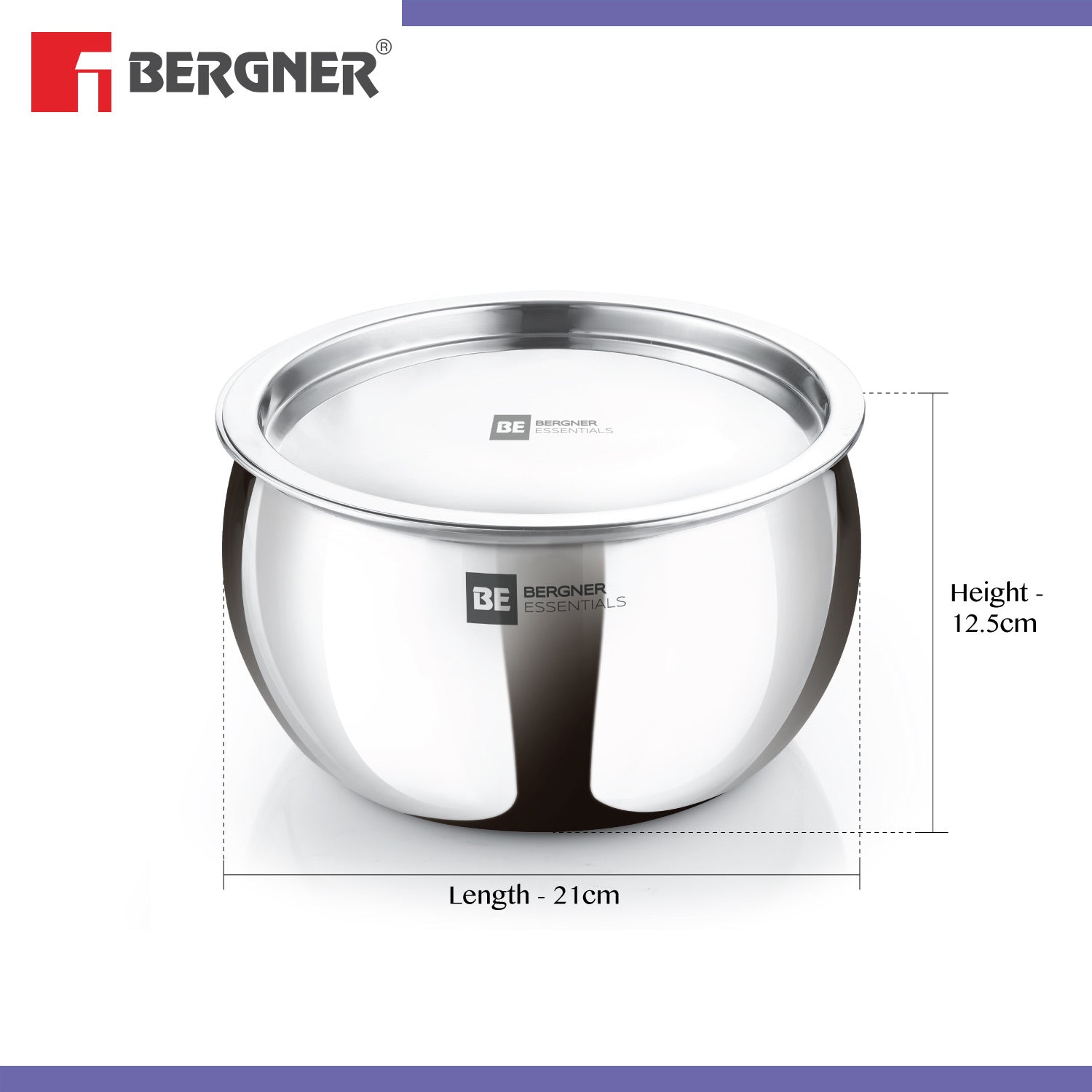 Bergner BE Essentials Tri-Ply Stainless Steel Rice Handi with Lid - Induction Bottom (5-Year Warranty)