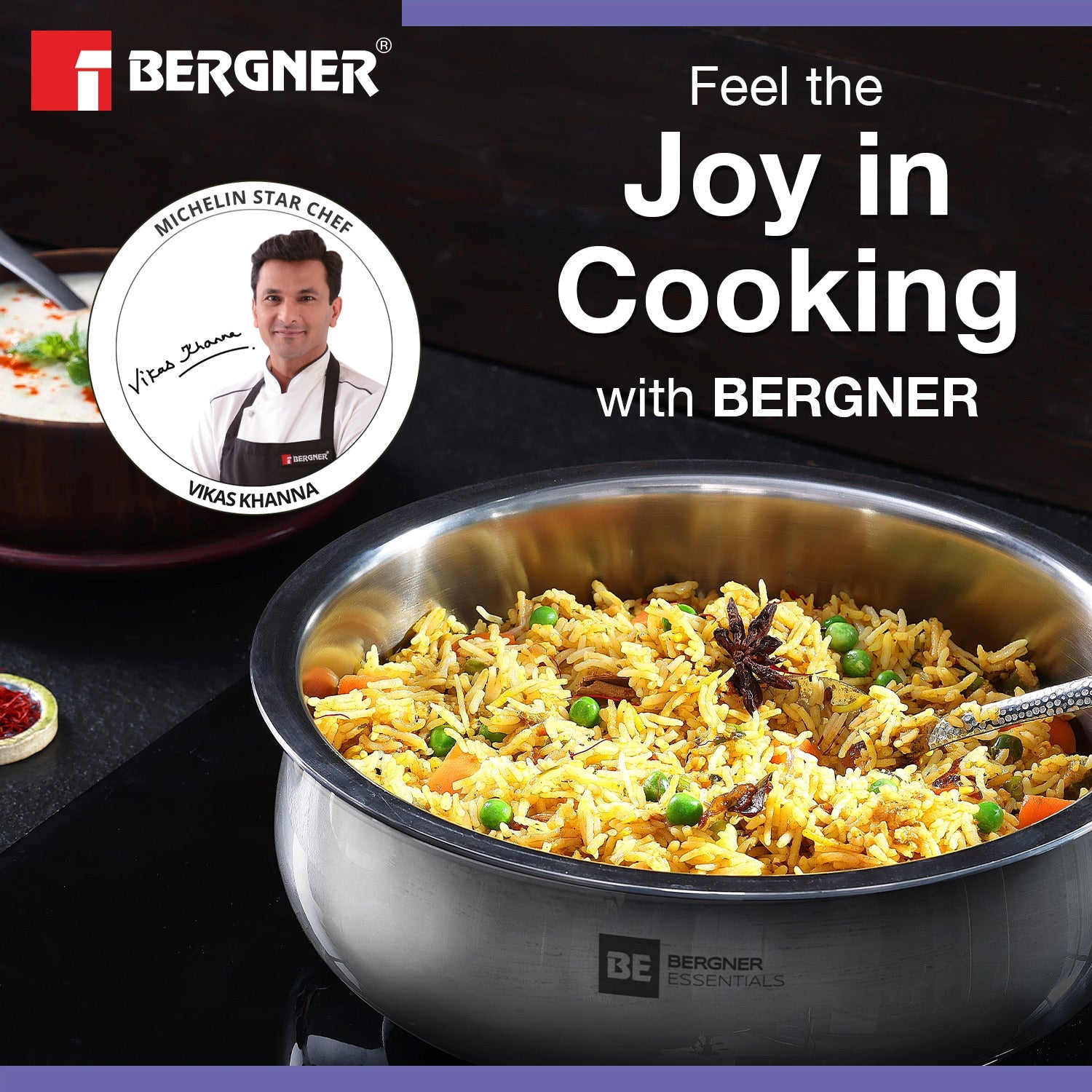 Bergner BE Bergner Essentials Tri-Ply Stainless Steel Biryani Handi with Lid, Induction Bottom (5-Year Warranty)