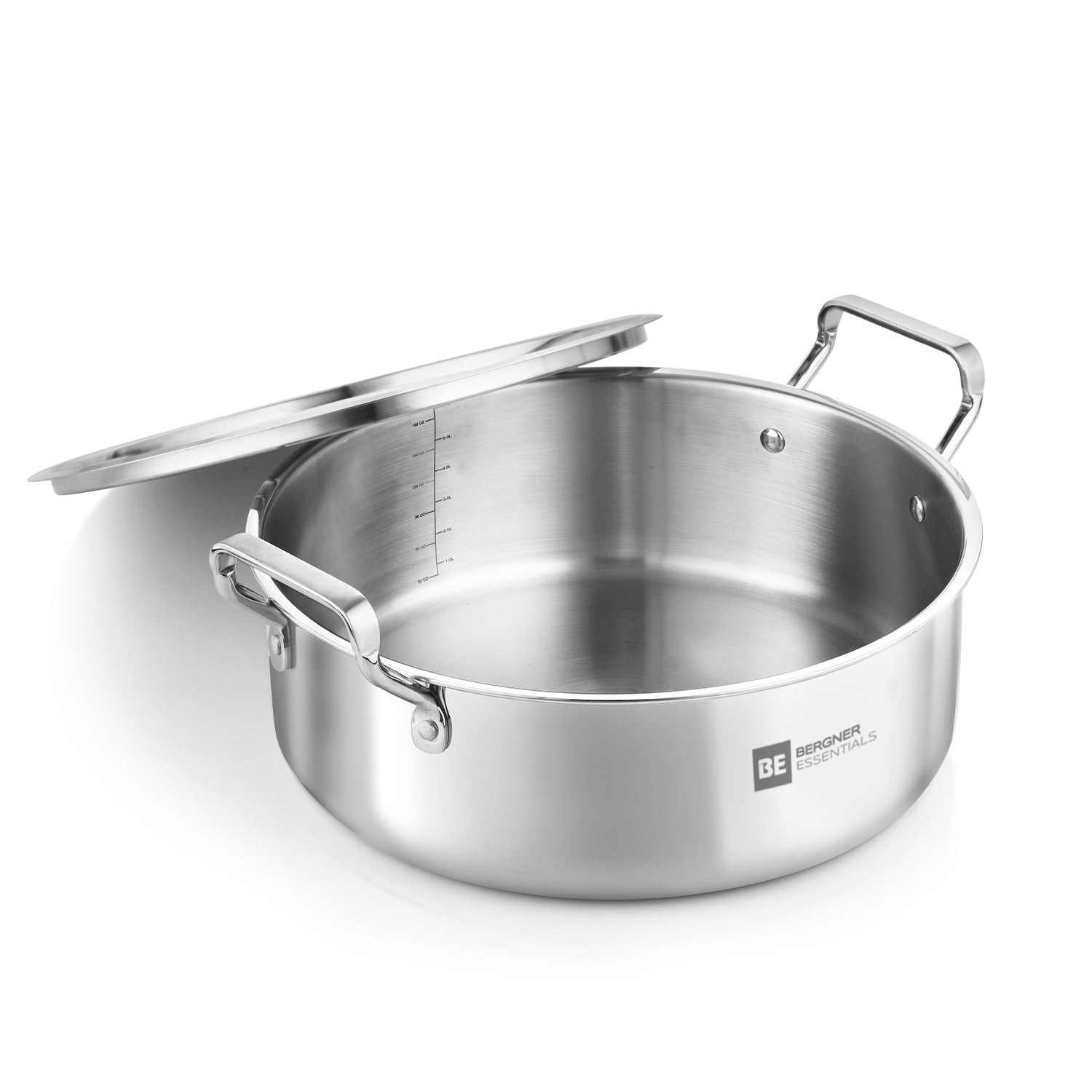 Bergner BE Bergner Essentials TriPly Stainless Steel Shallow Biryani Pan with Stainless Steel Lid - Induction Bottom (5-Year Warranty)