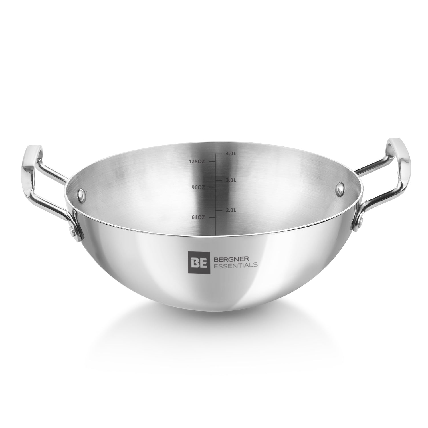 BE Essentials Tri-Ply Stainless Steel Extra Deep Kadai - Gas Stove Compatible