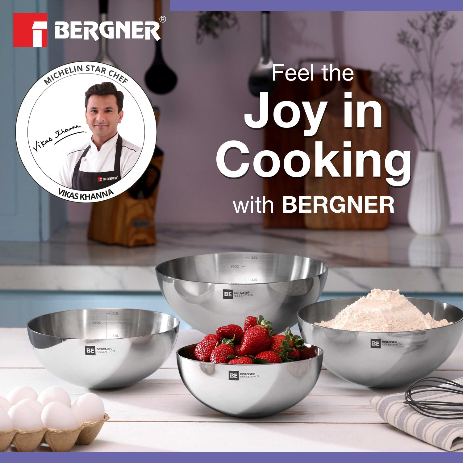 Bergner BE Essentials Tri-Ply Stainless Steel Tasra - Gas Stove Compatible (5-Year Warranty)