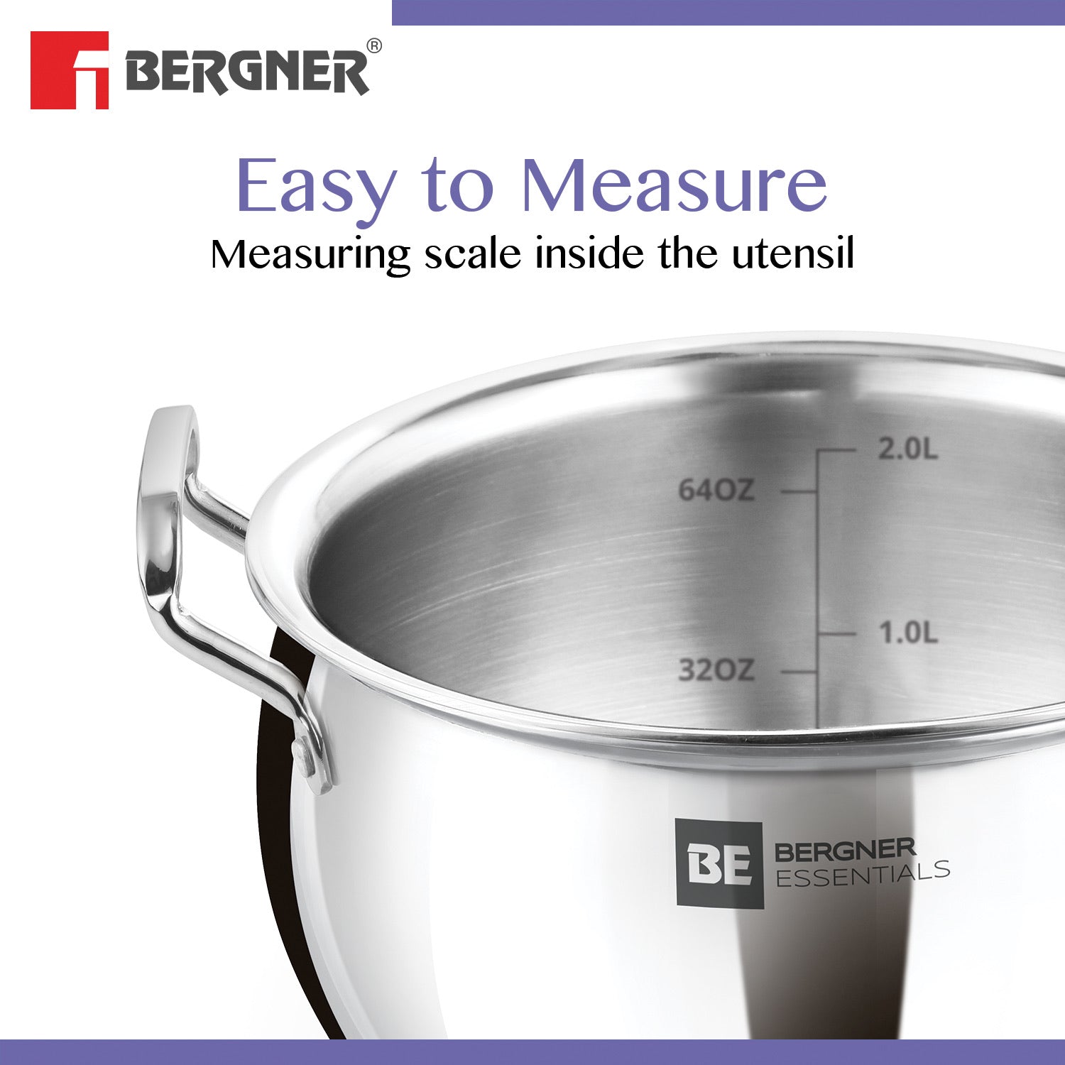 Bergner BE Bergner Essentials Tri-Ply Stainless Steel Rice Handi with Lid - Induction Bottom (5-Year Warranty)