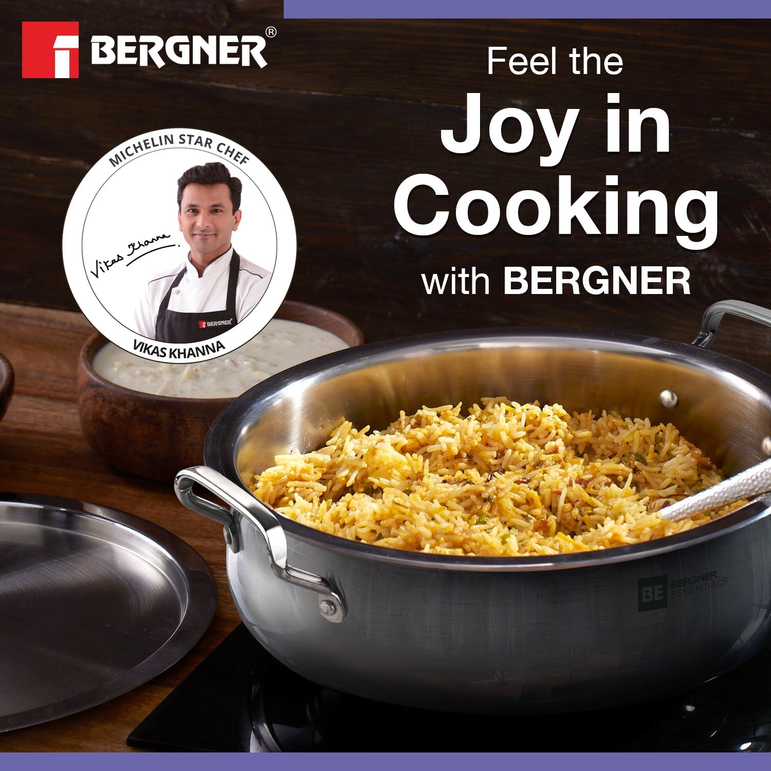 Bergner BE Essentials Tri-Ply Stainless Steel Biryani Handi with Lid - Induction Bottom (5-Year Warranty)