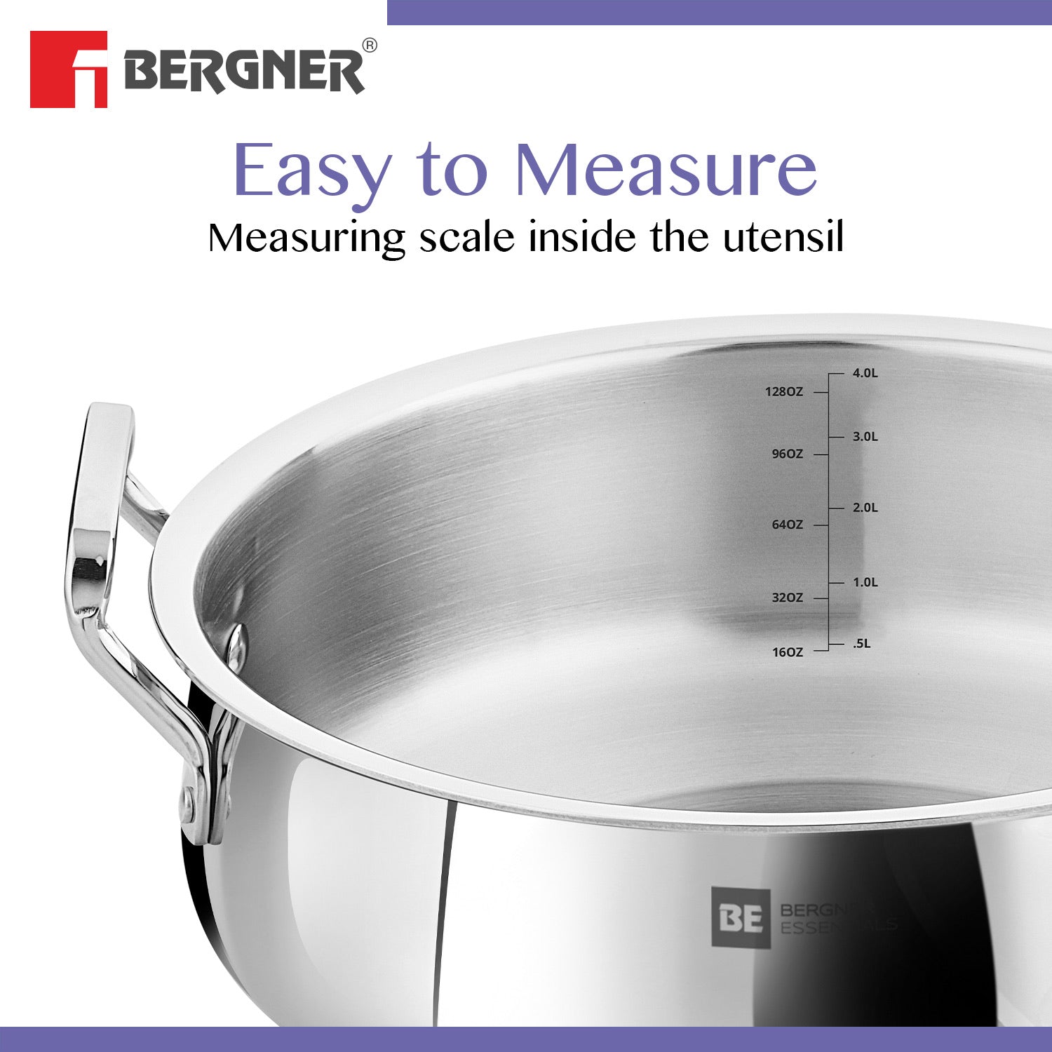 Bergner BE Bergner Essentials TriPly Stainless Steel Biryani Handi with Lid - Induction Bottom (5-Year Warranty)