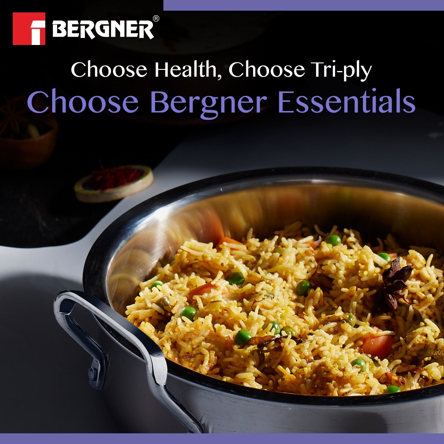 Bergner BE Bergner Essentials TriPly Stainless Steel Biryani Handi with Lid - Induction Bottom (5-Year Warranty)