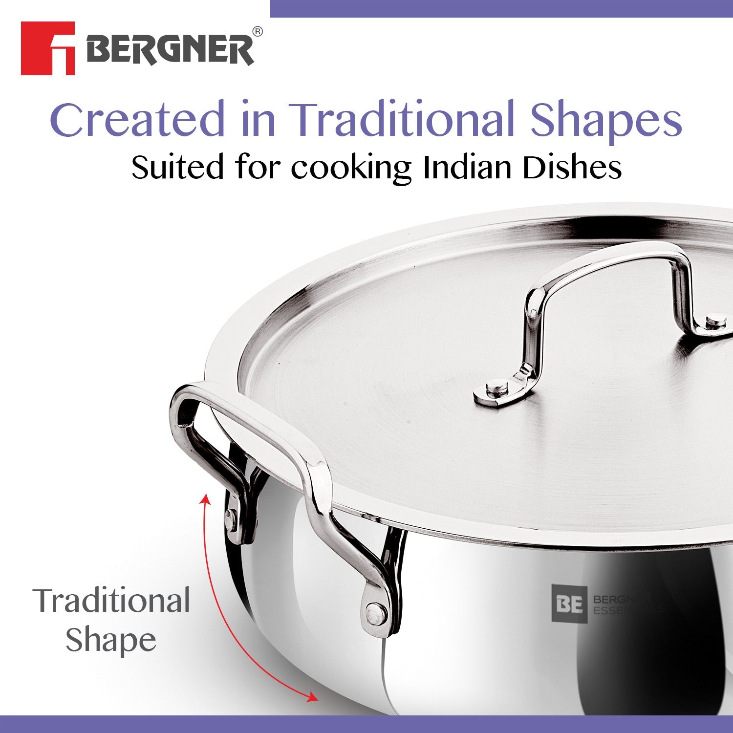 Bergner BE Bergner Essentials TriPly Stainless Steel Biryani Handi with Lid - Induction Bottom (5-Year Warranty)