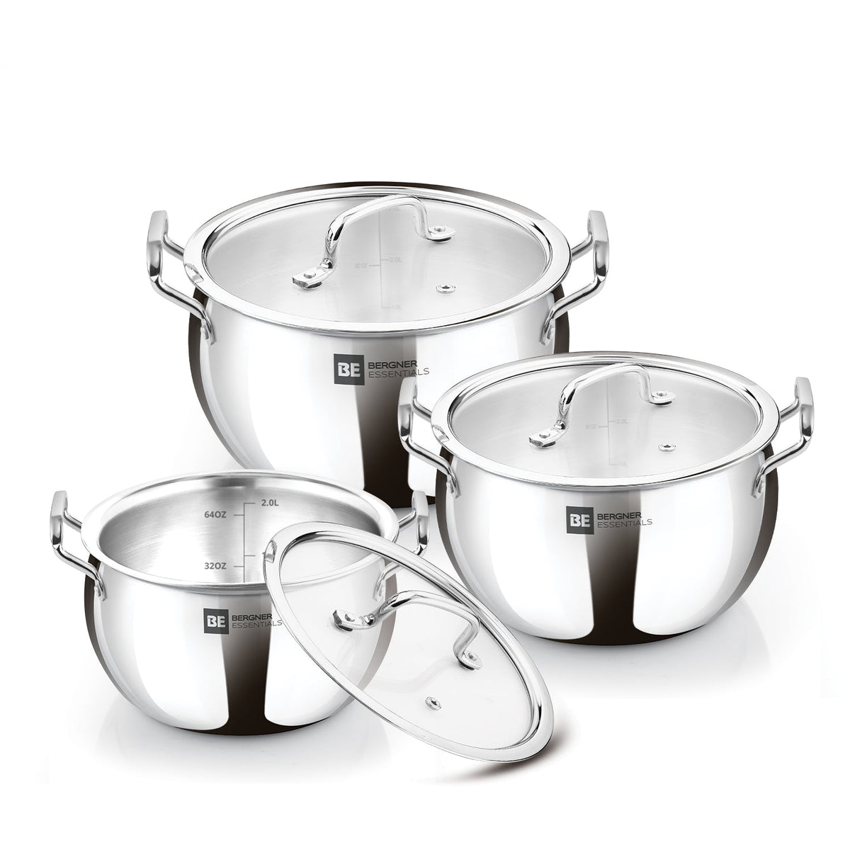 BE Essentials Tri-Ply Stainless Steel 3 Pcs Rice Handi Set