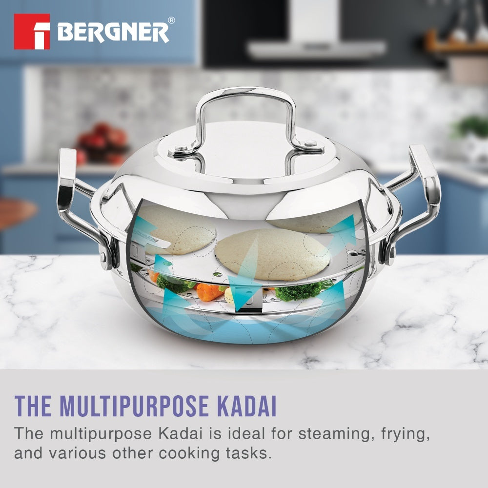 BE Essentials Triply Stainless Steel 21cm Multi Kadai